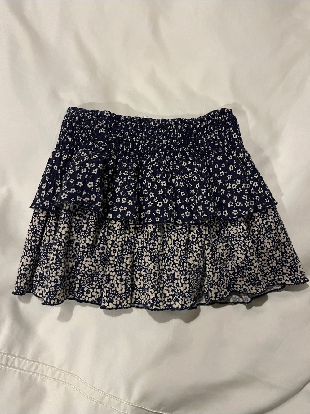 Zara Navy Floral Tiered Mini Skirt